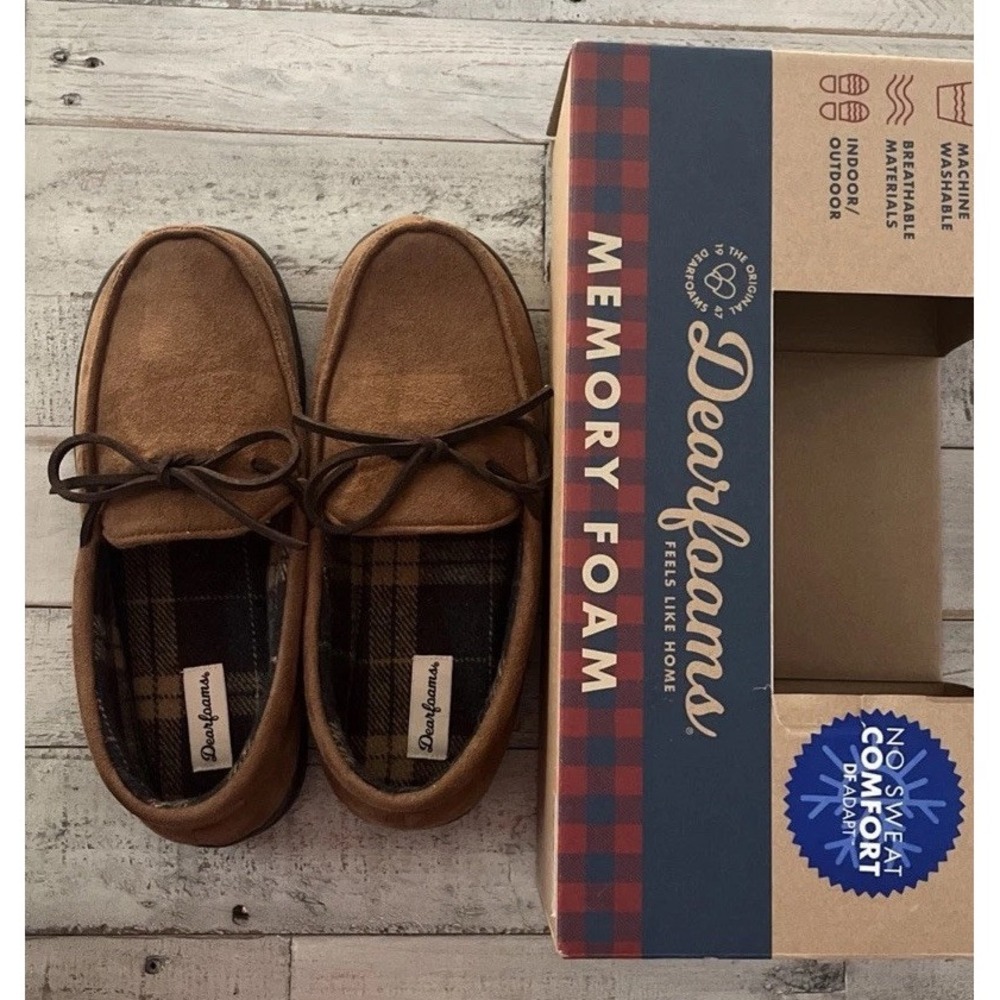 Dearfoams Chestnut Men's Moccasin Memory Foam Slippers Shoes Size SM (7-8)